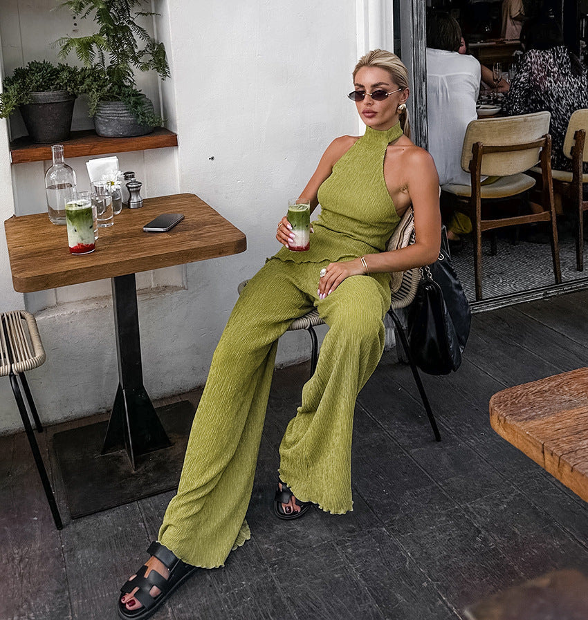 Halter Top + Wide-Leg Pants Set