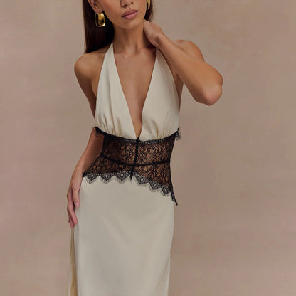 Premium Lace-Inserted Silk Slip Dress