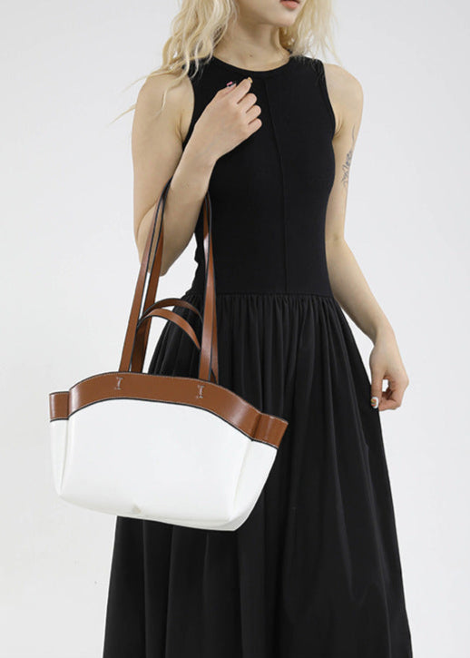 Two-Tone Structured PU Leather Tote Bag