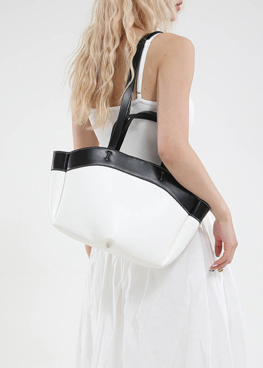 Two-Tone Structured PU Leather Tote Bag