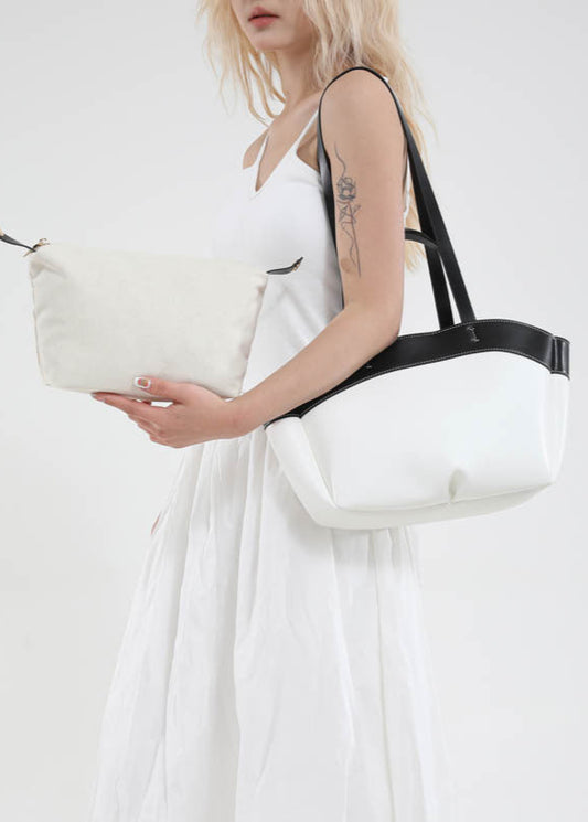 Two-Tone Structured PU Leather Tote Bag