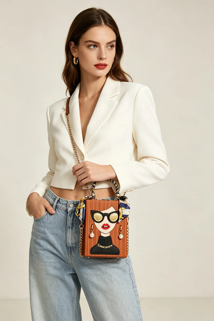 Chic Pop-Art Diva Mini Box Crossbody Bag