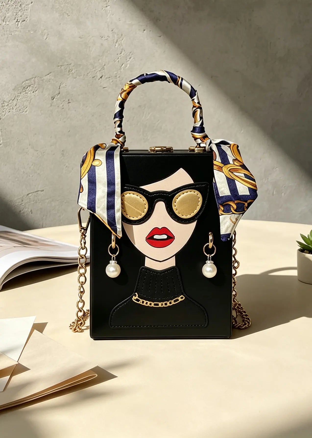 Chic Pop-Art Diva Mini Box Crossbody Bag