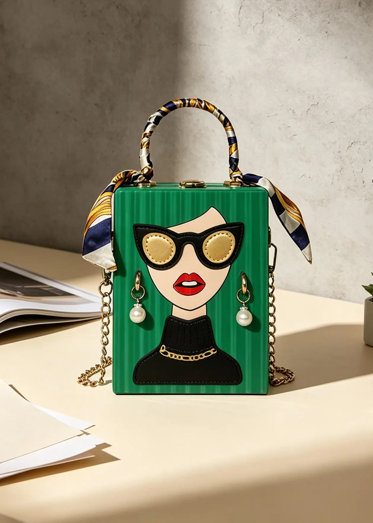 Chic Pop-Art Diva Mini Box Crossbody Bag