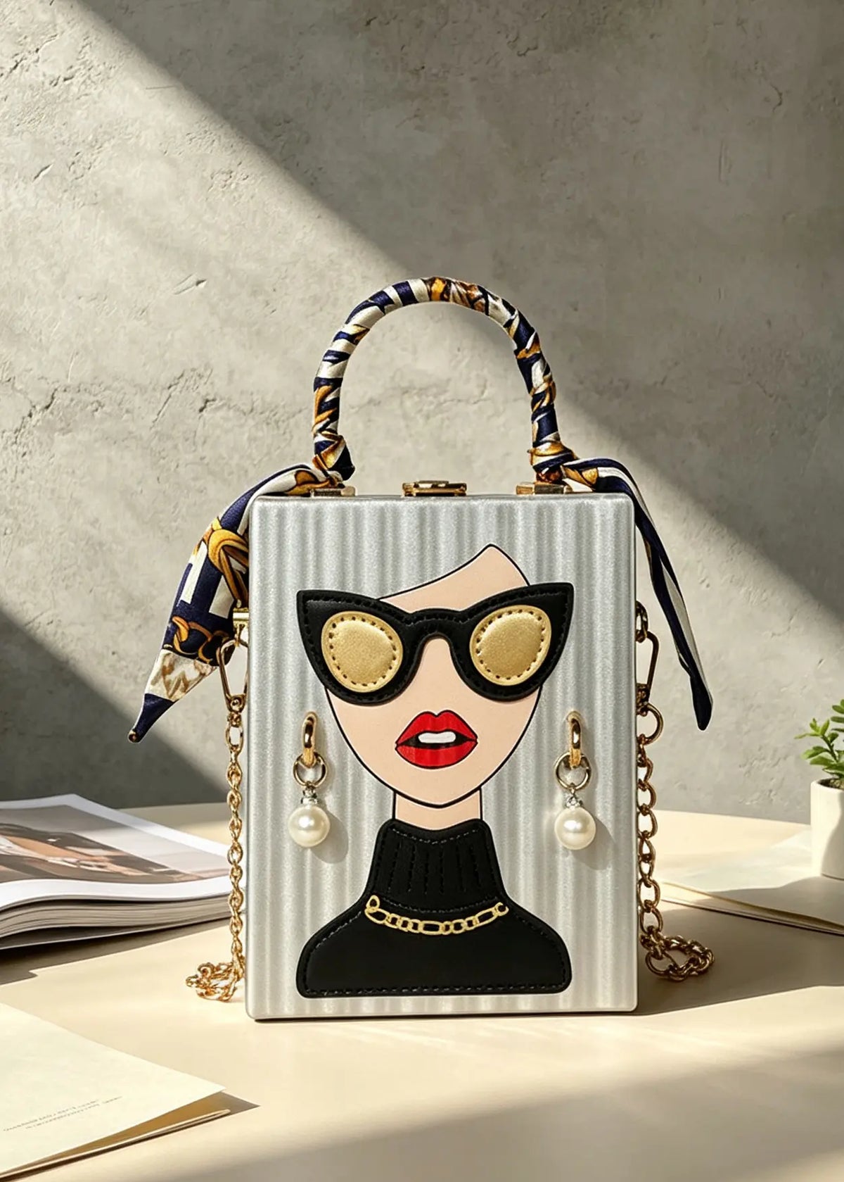 Chic Pop-Art Diva Mini Box Crossbody Bag