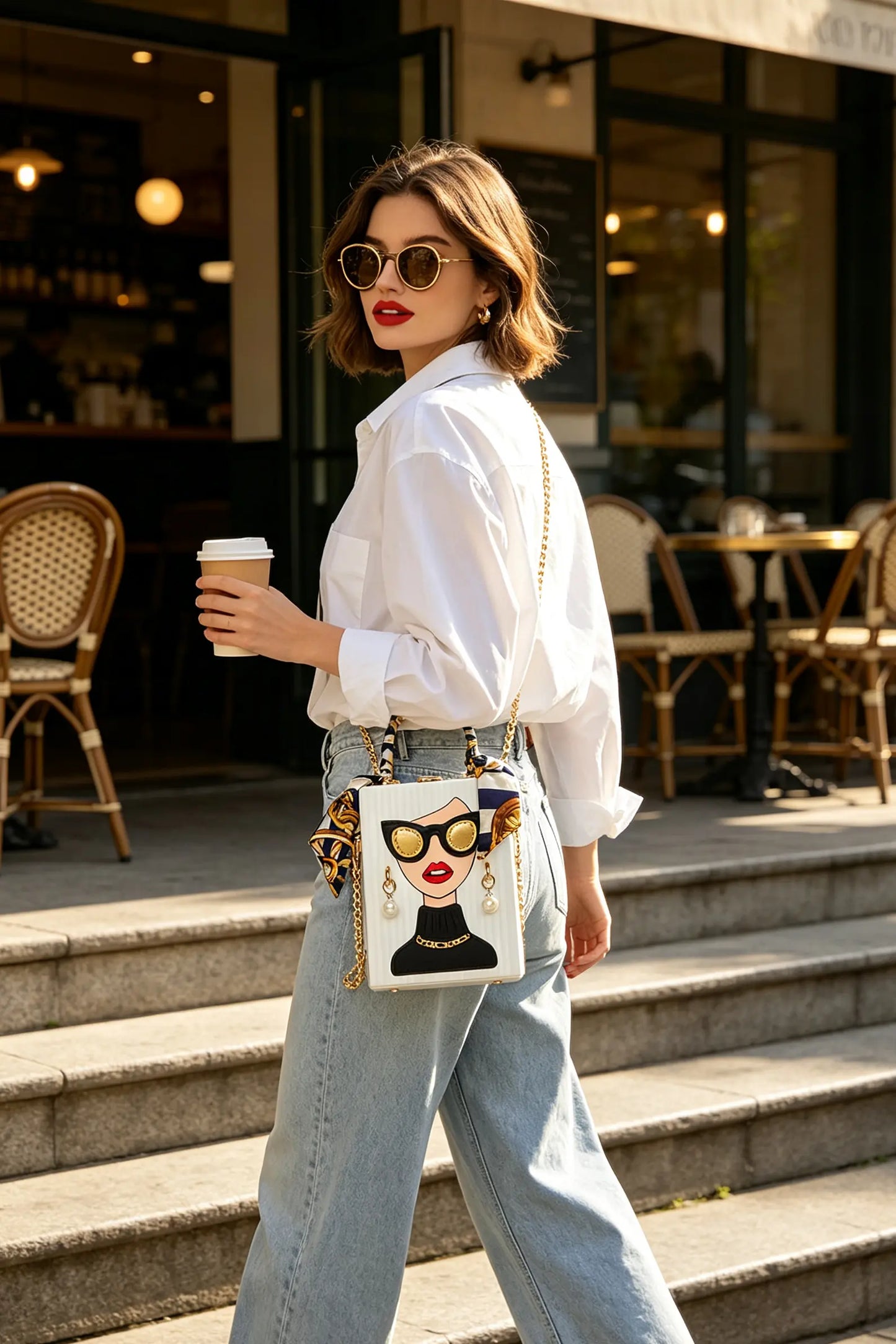 Chic Pop-Art Diva Mini Box Crossbody Bag