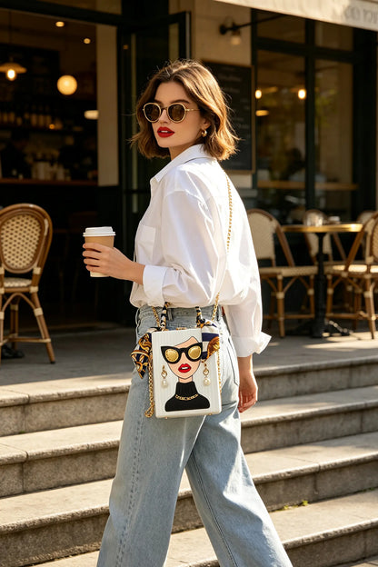 Chic Pop-Art Diva Mini Box Crossbody Bag