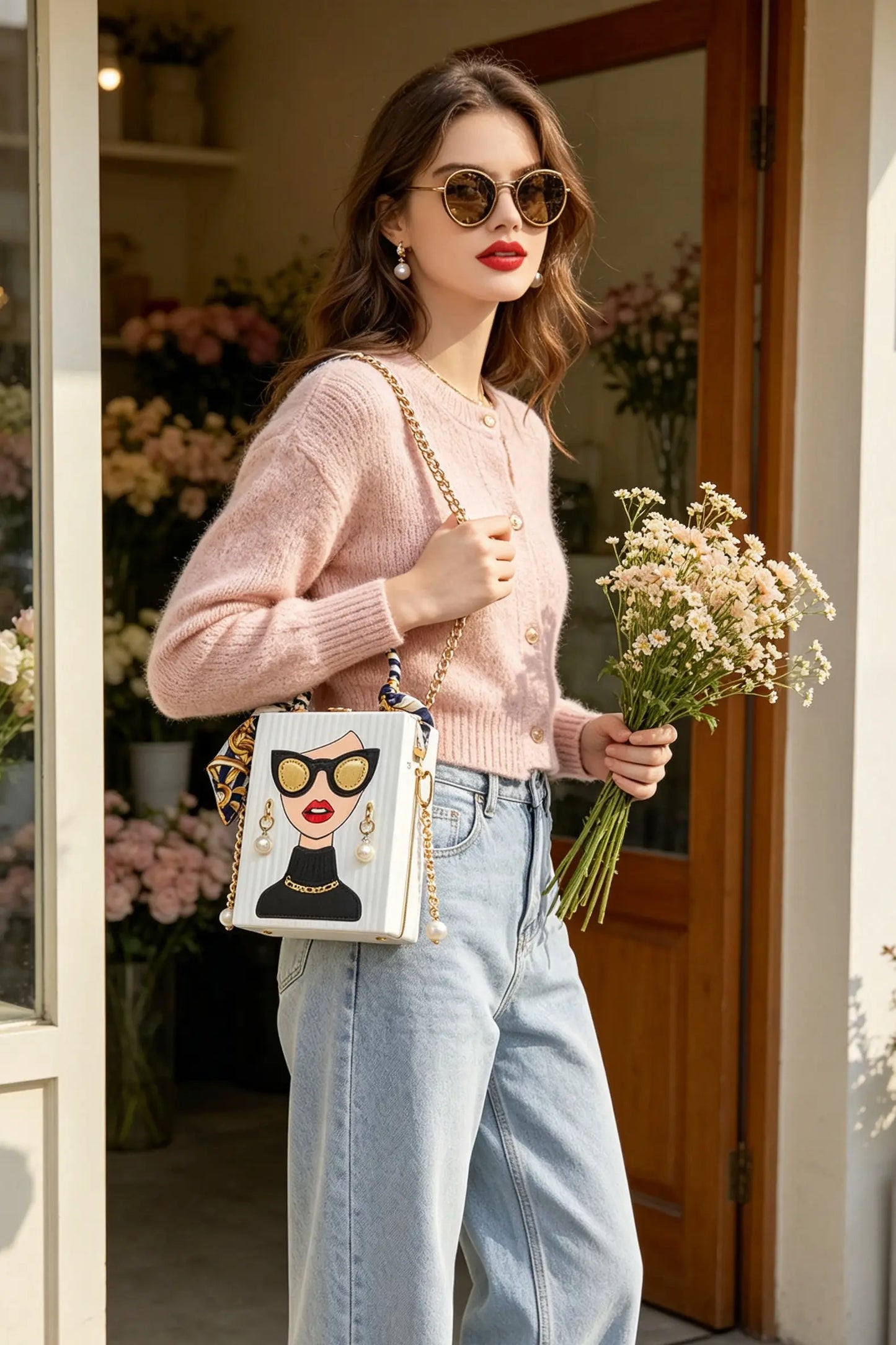 Chic Pop-Art Diva Mini Box Crossbody Bag