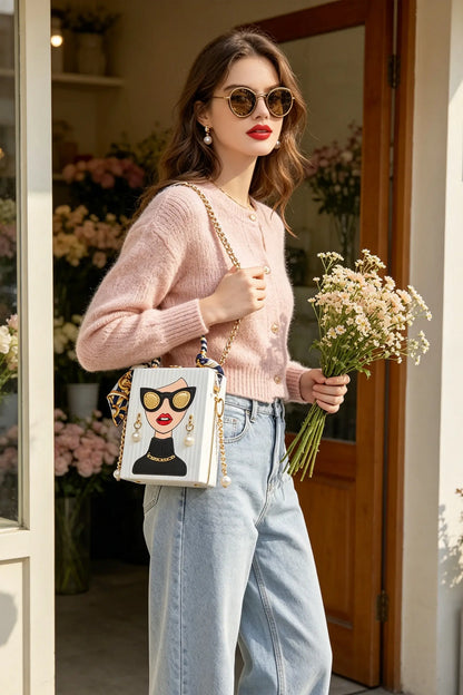 Chic Pop-Art Diva Mini Box Crossbody Bag