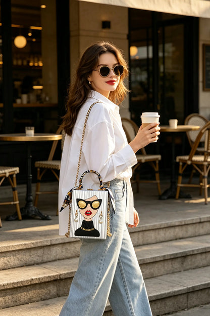 Chic Pop-Art Diva Mini Box Crossbody Bag