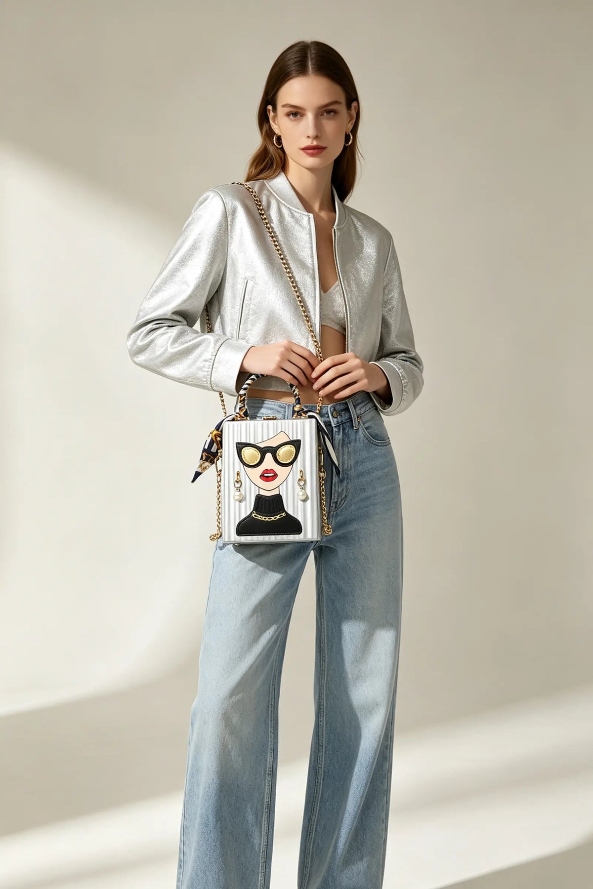 Chic Pop-Art Diva Mini Box Crossbody Bag
