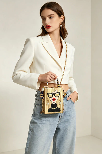 Chic Pop-Art Diva Mini Box Crossbody Bag