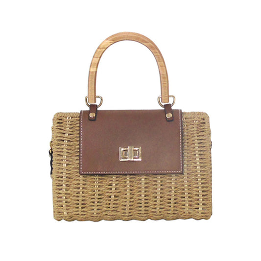 Wooden Handle Woven Bag