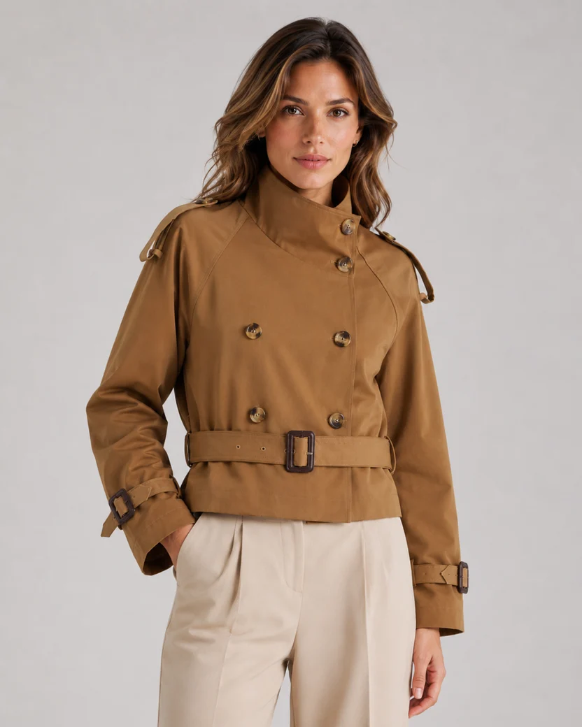 Women's Cropped High Neck Trench Coat