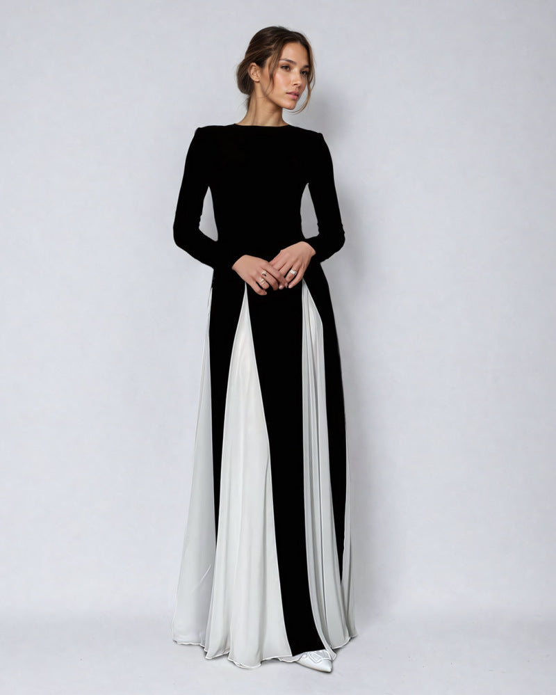 Black and white patchwork maxi dress
