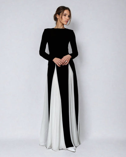 Black and white patchwork maxi dress