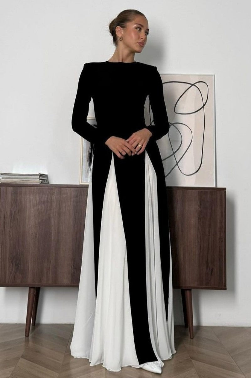 Black and white patchwork maxi dress