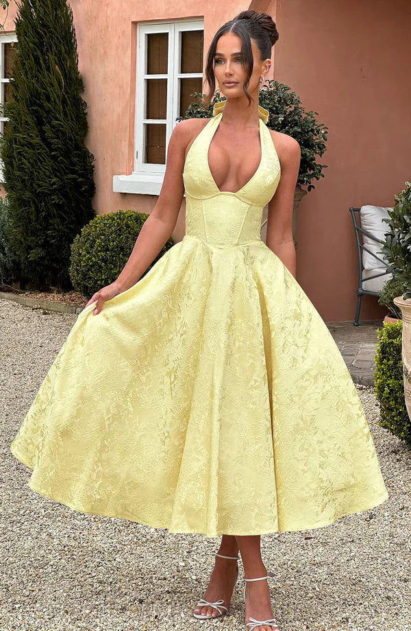 Tie-Neck Jacquard Dress