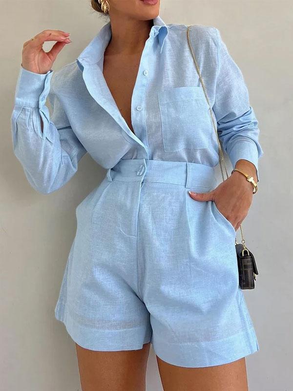 Casual short suit trousers long sleeve shirt set