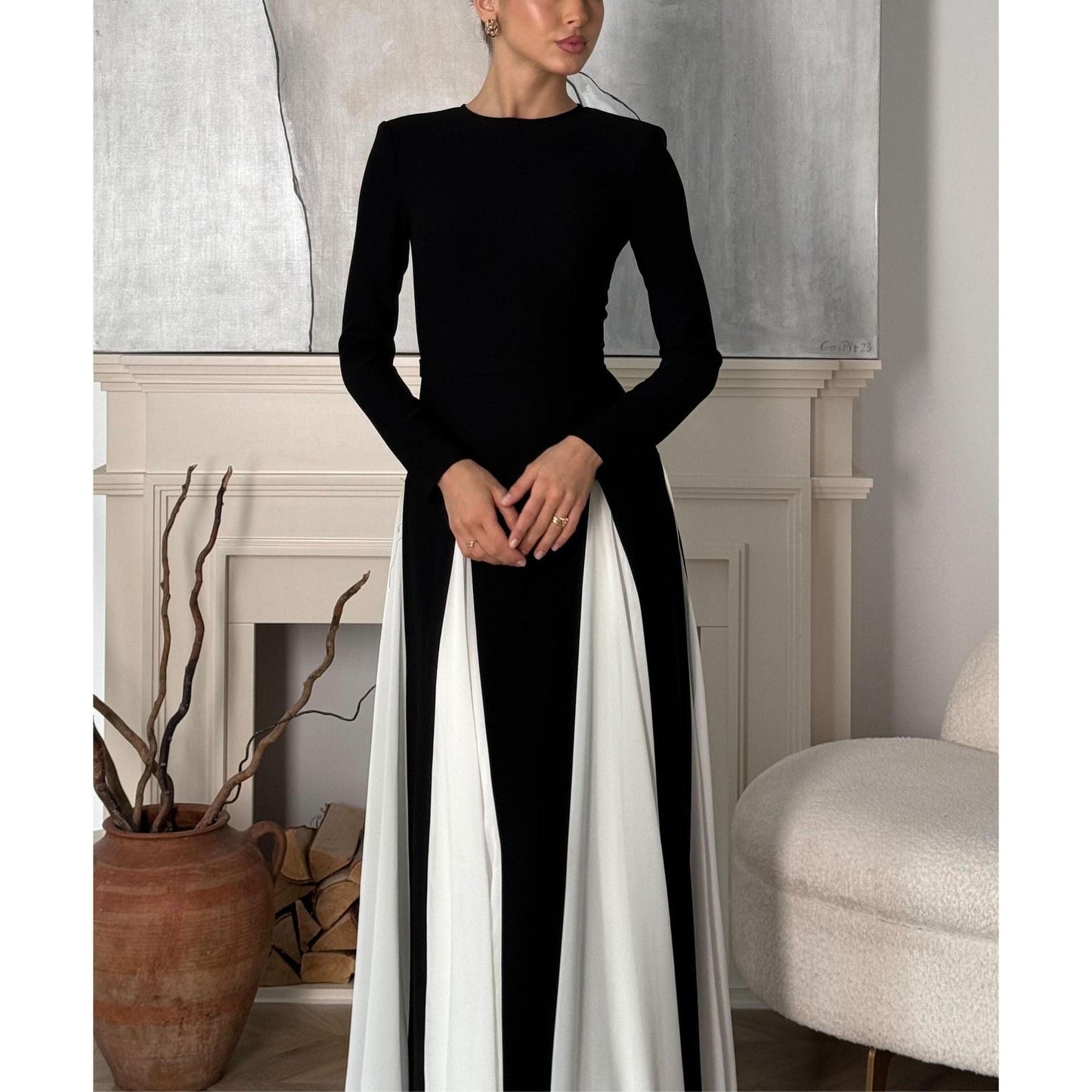 Black and white patchwork maxi dress