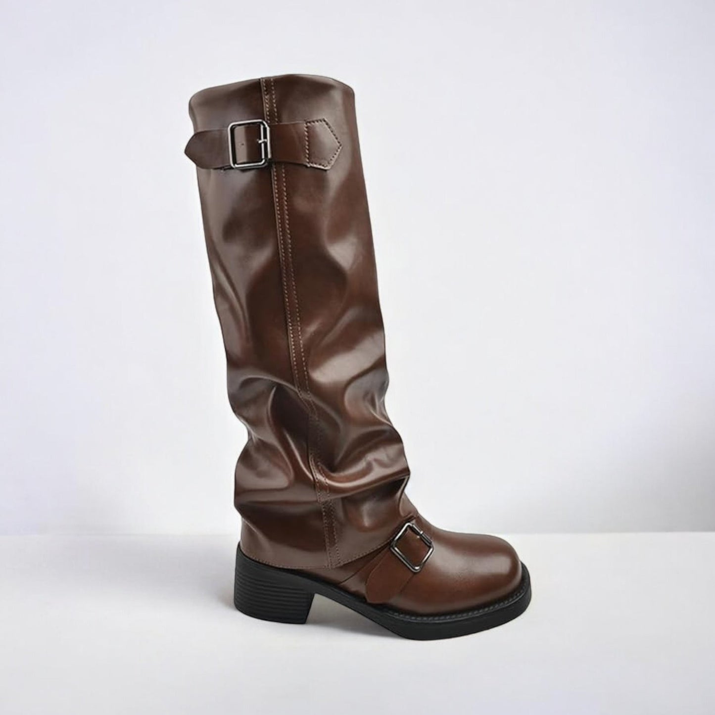 Chic Buckle Leather Boots