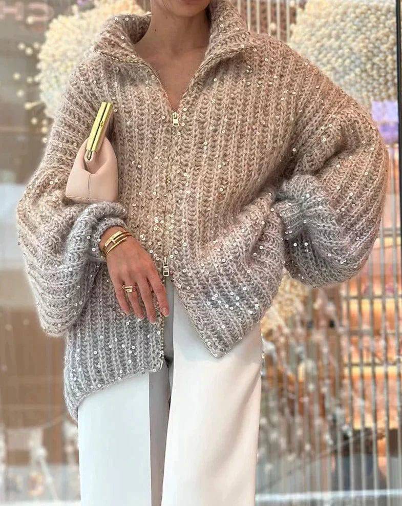 Glam Zipper Knit Cardigan