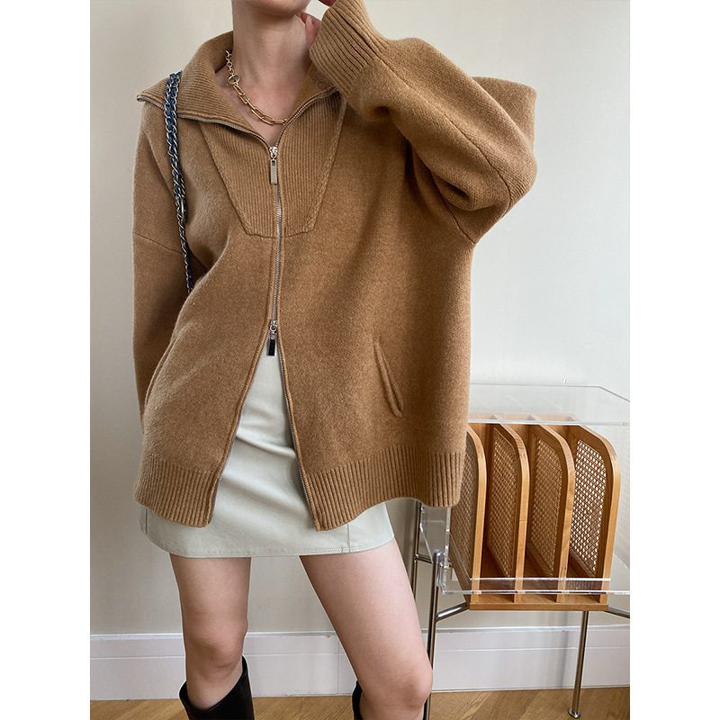 Slouchy Cosy Double Zip Knit Cardigan