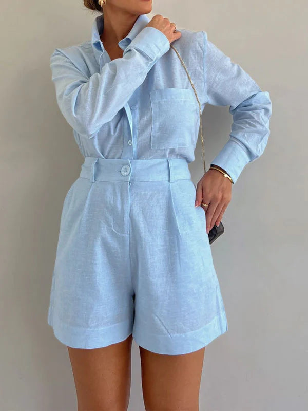 Casual short suit trousers long sleeve shirt set