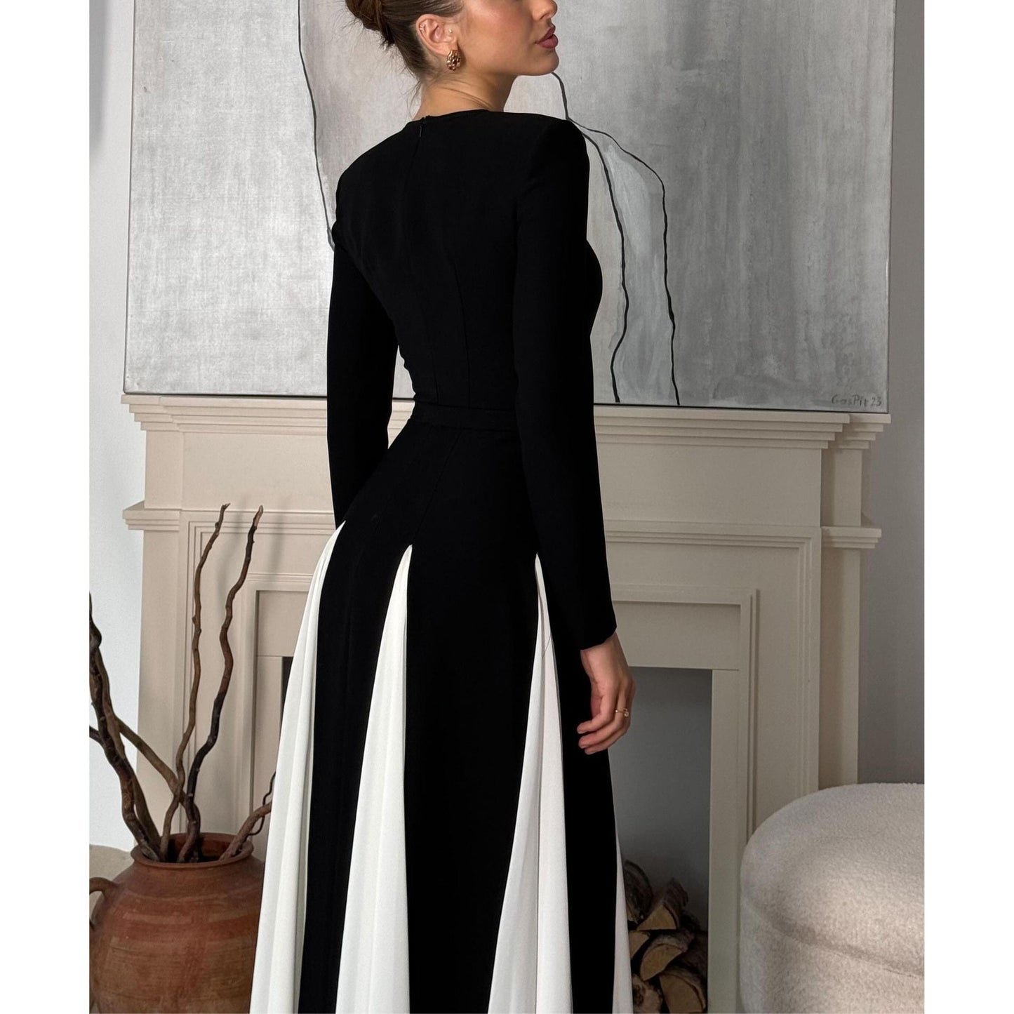 Black and white patchwork maxi dress
