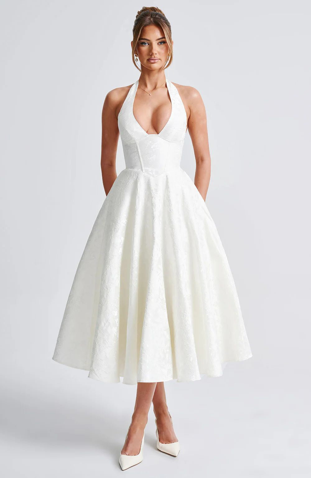 Tie-Neck Jacquard Dress