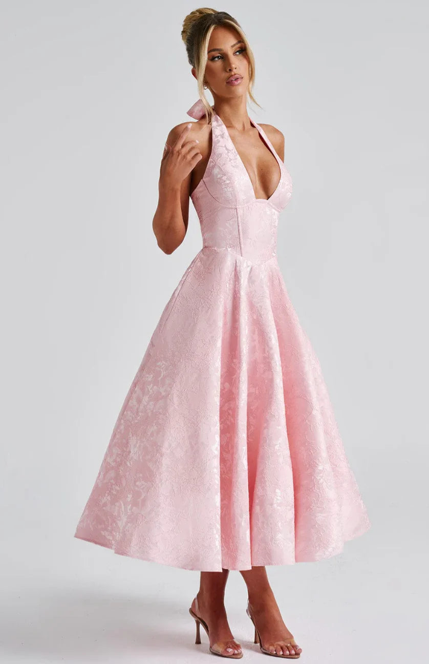 Tie-Neck Jacquard Dress