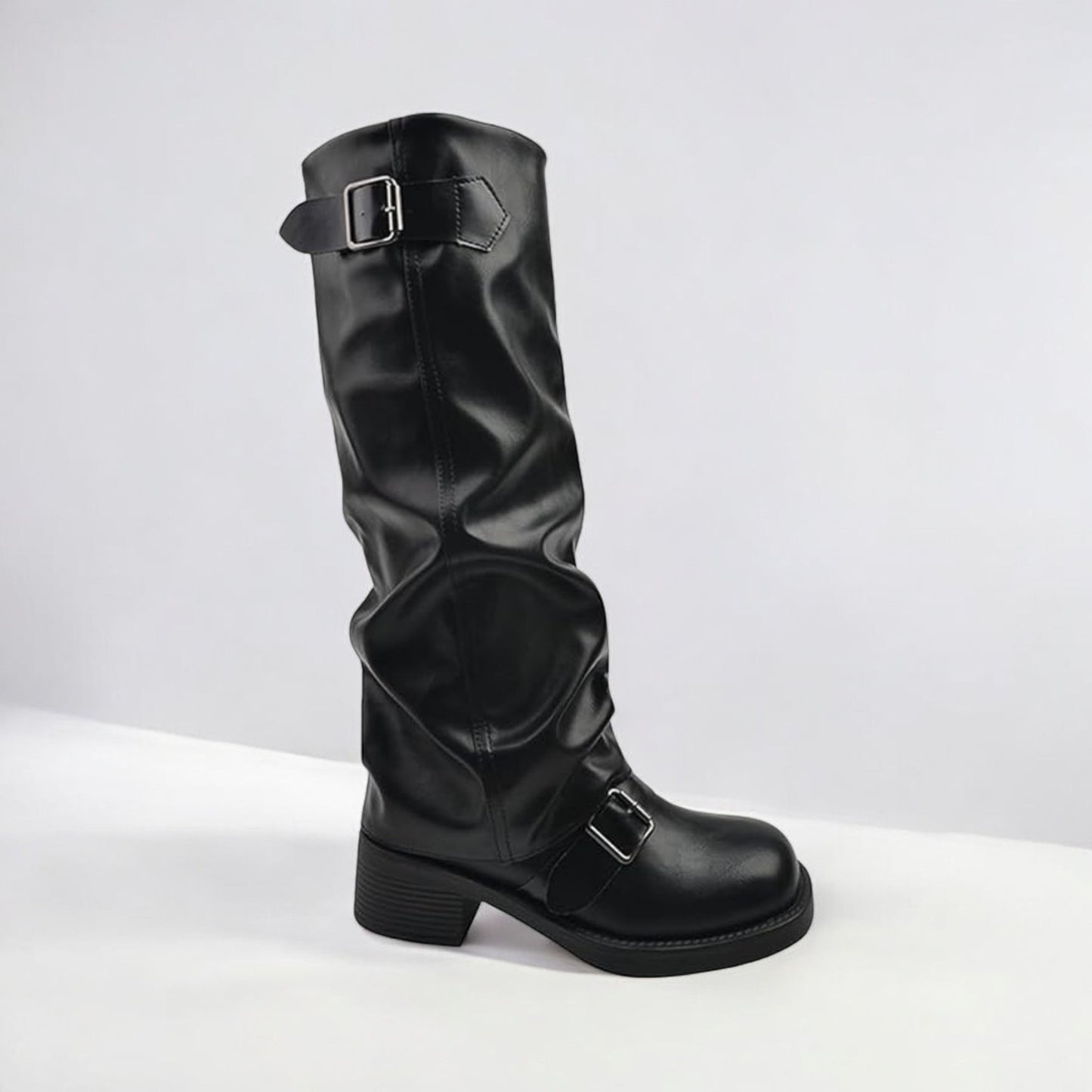 Chic Buckle Leather Boots