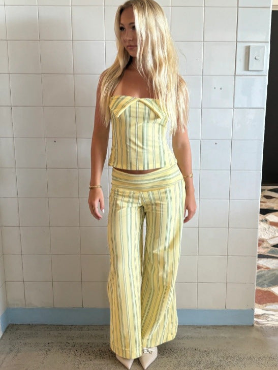 Chic Halter Top & Striped Pants Set