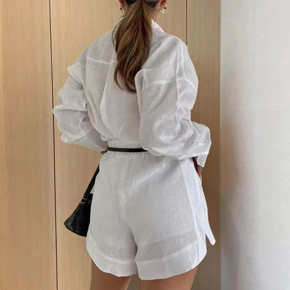 Casual short suit trousers long sleeve shirt set