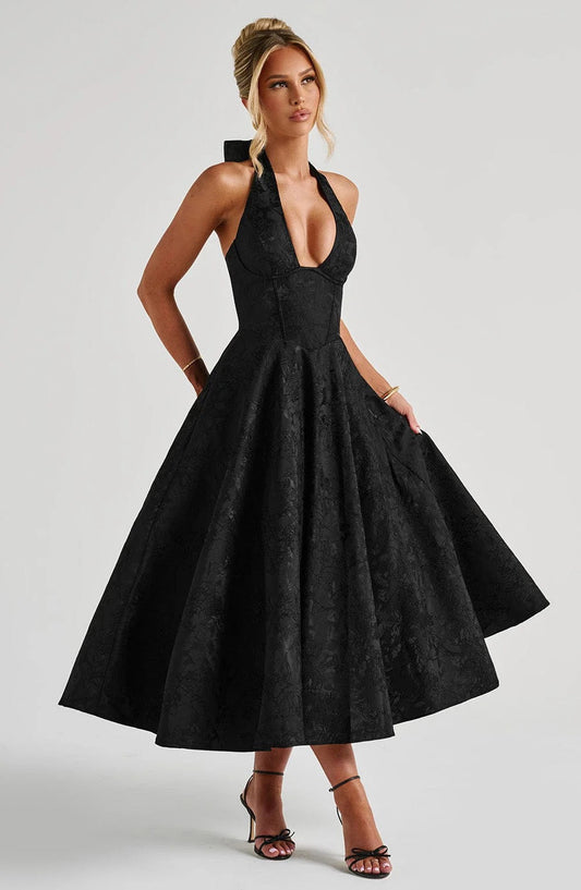 Tie-Neck Jacquard Dress