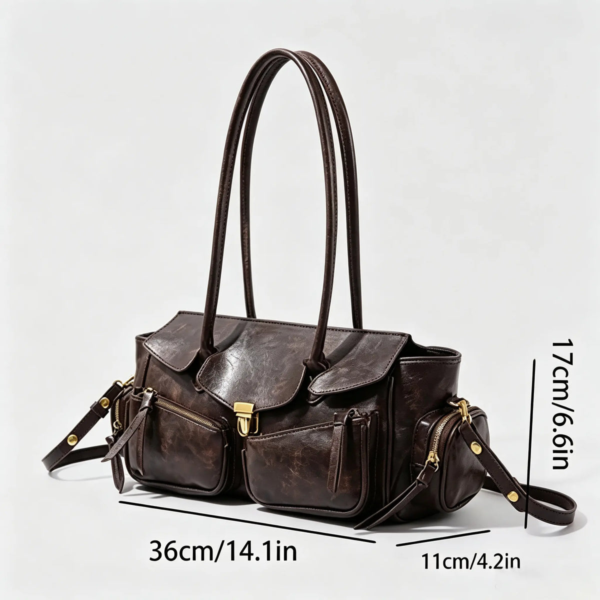 Vintage Distressed Leather Biker Shoulder Bag