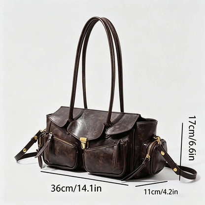 Vintage Distressed Leather Biker Shoulder Bag