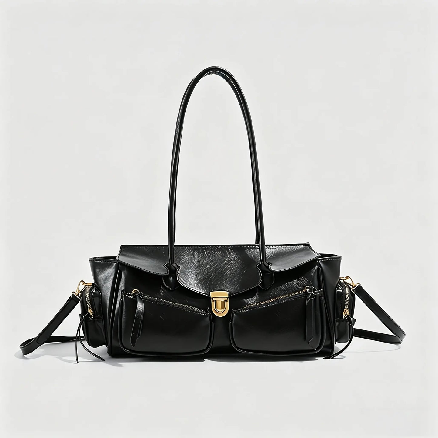 Vintage Distressed Leather Biker Shoulder Bag
