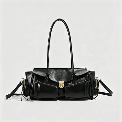 Vintage Distressed Leather Biker Shoulder Bag