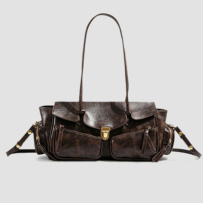 Vintage Distressed Leather Biker Shoulder Bag