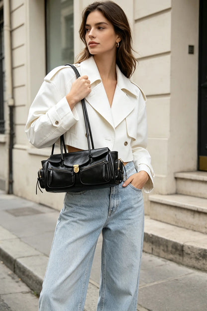 Vintage Distressed Leather Biker Shoulder Bag