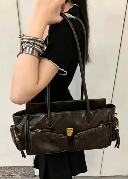 Vintage Distressed Leather Biker Shoulder Bag